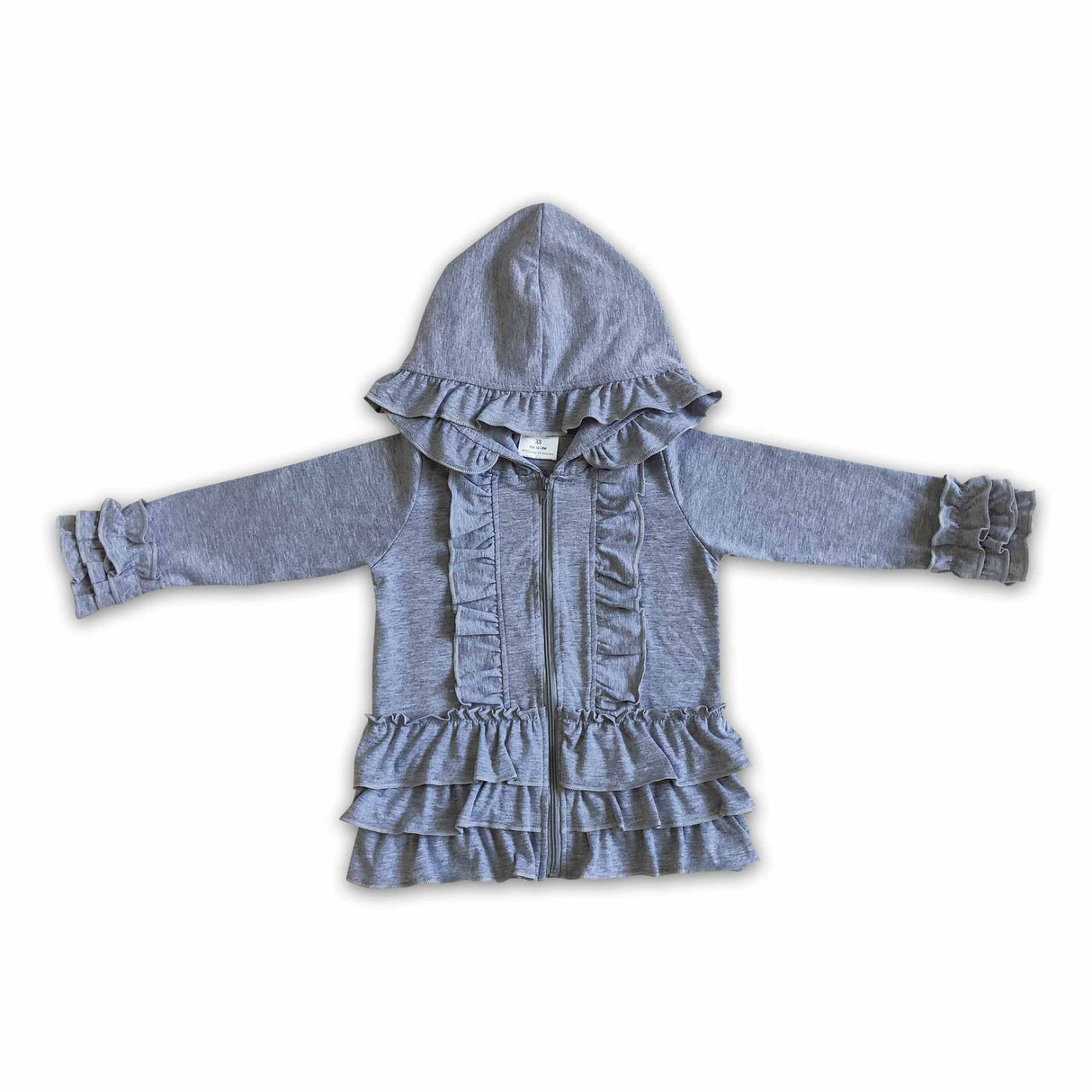 Solid colorful zipper girls ruffle hoodie jackets