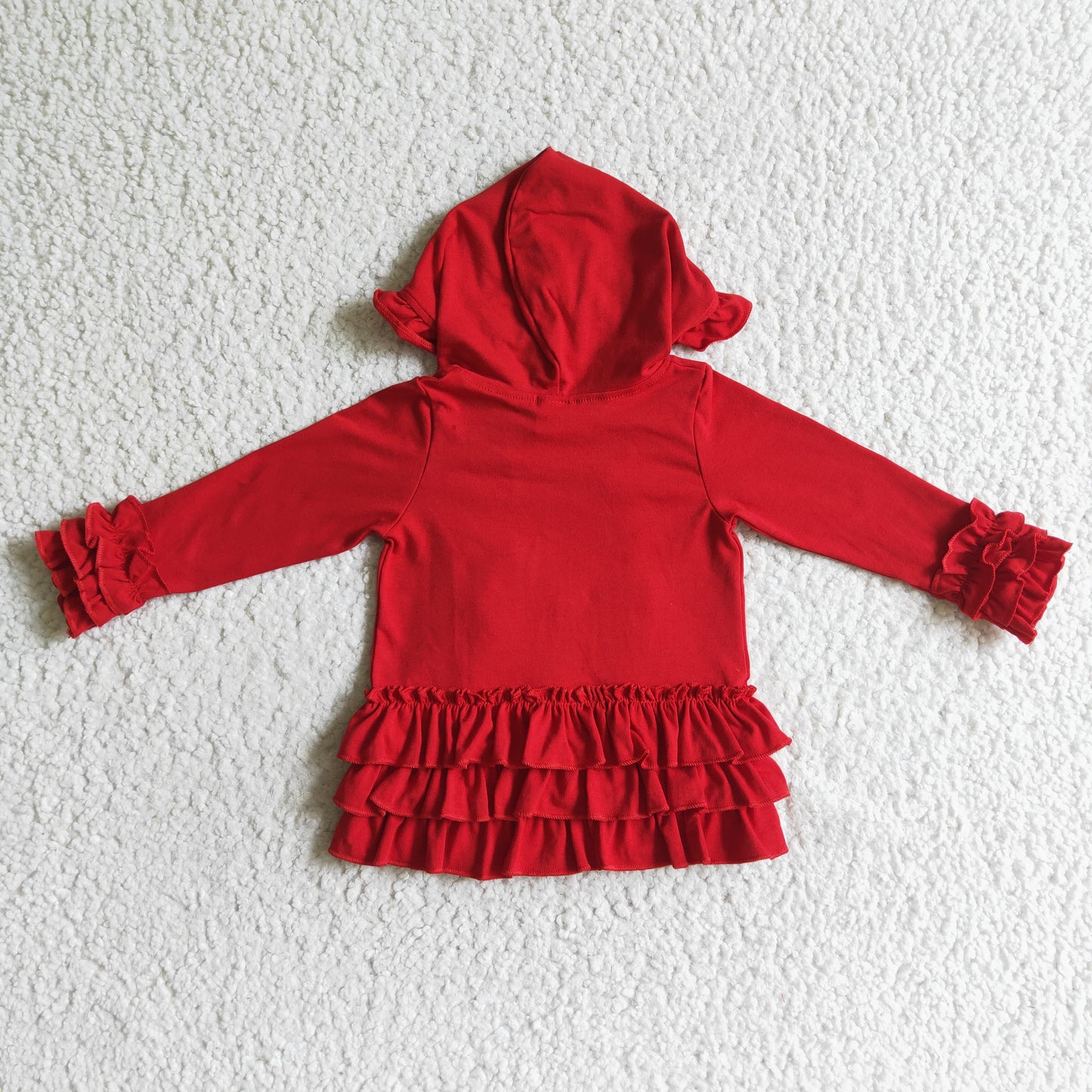 Solid red zipper jacket girls ruffle hoodie cardigan