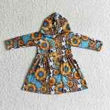 Turquoise sunflower girls western hoodie dress