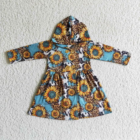 Turquoise sunflower girls western hoodie dress