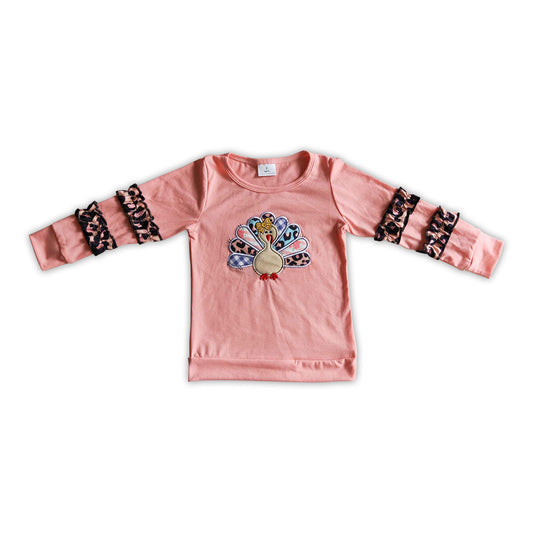 Pink cotton turkey long sleeve girls Thankgiving sweatshirt