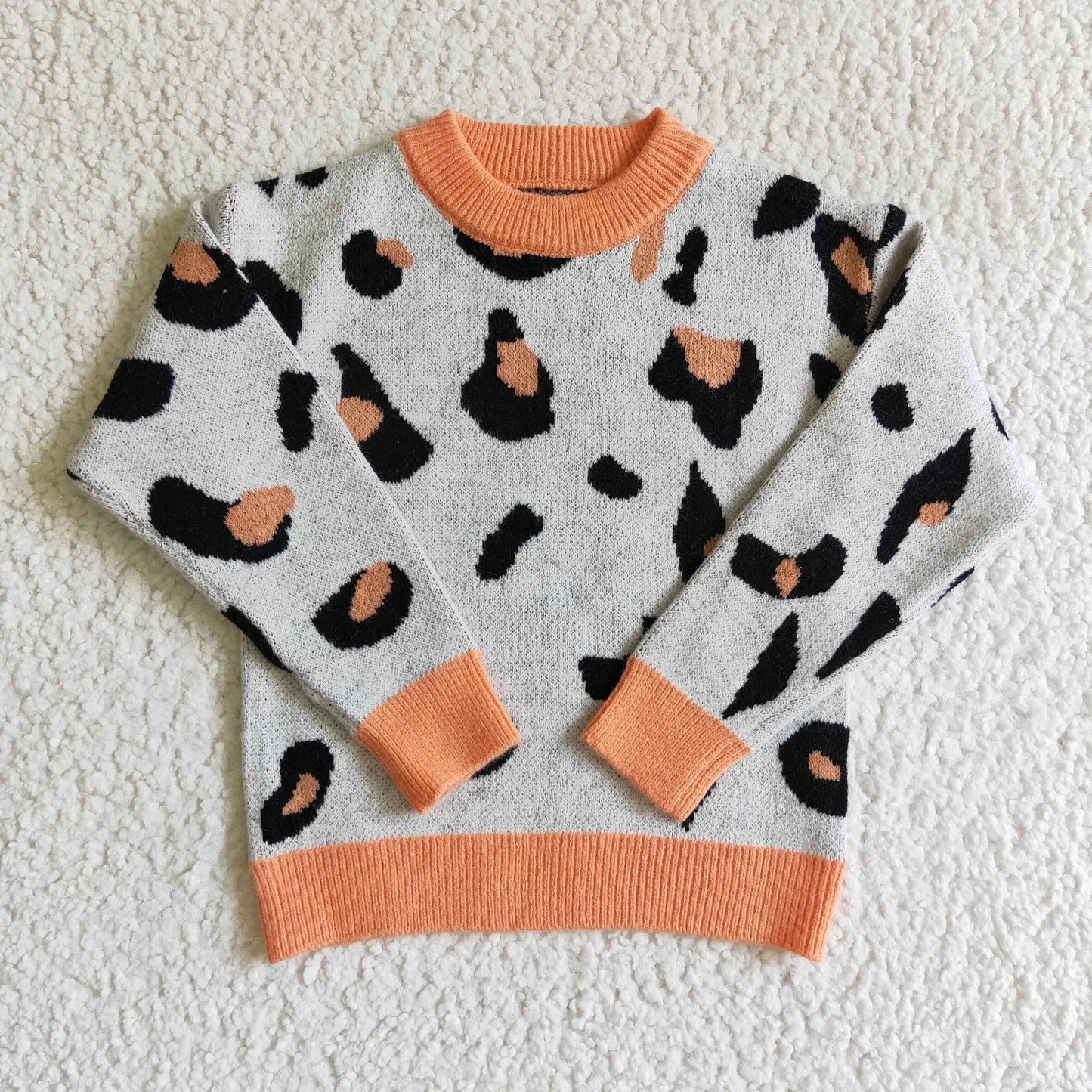 Peach leopard girls fall winter sweater