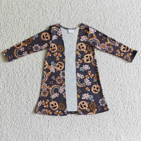 Pumpkin rainbow candy floral kids girls Halloween cardigan