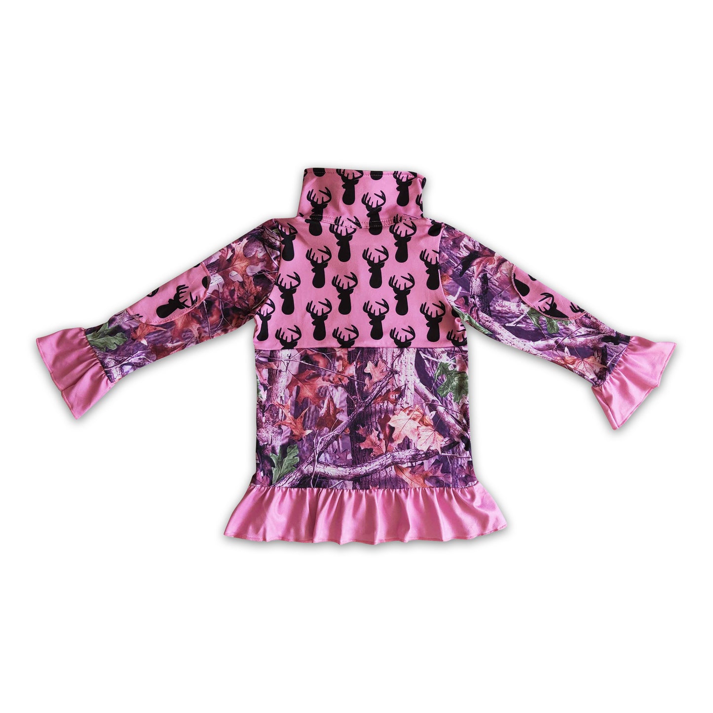 Pink deer camo kids girls zipper pullover