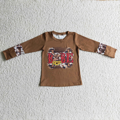 Highland cow babe sunflower kids girls western shirt