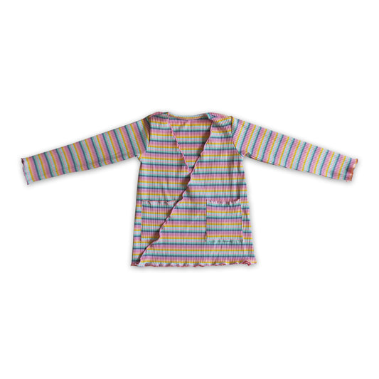 Rainbow stripe cotton pocket baby girls cardigan