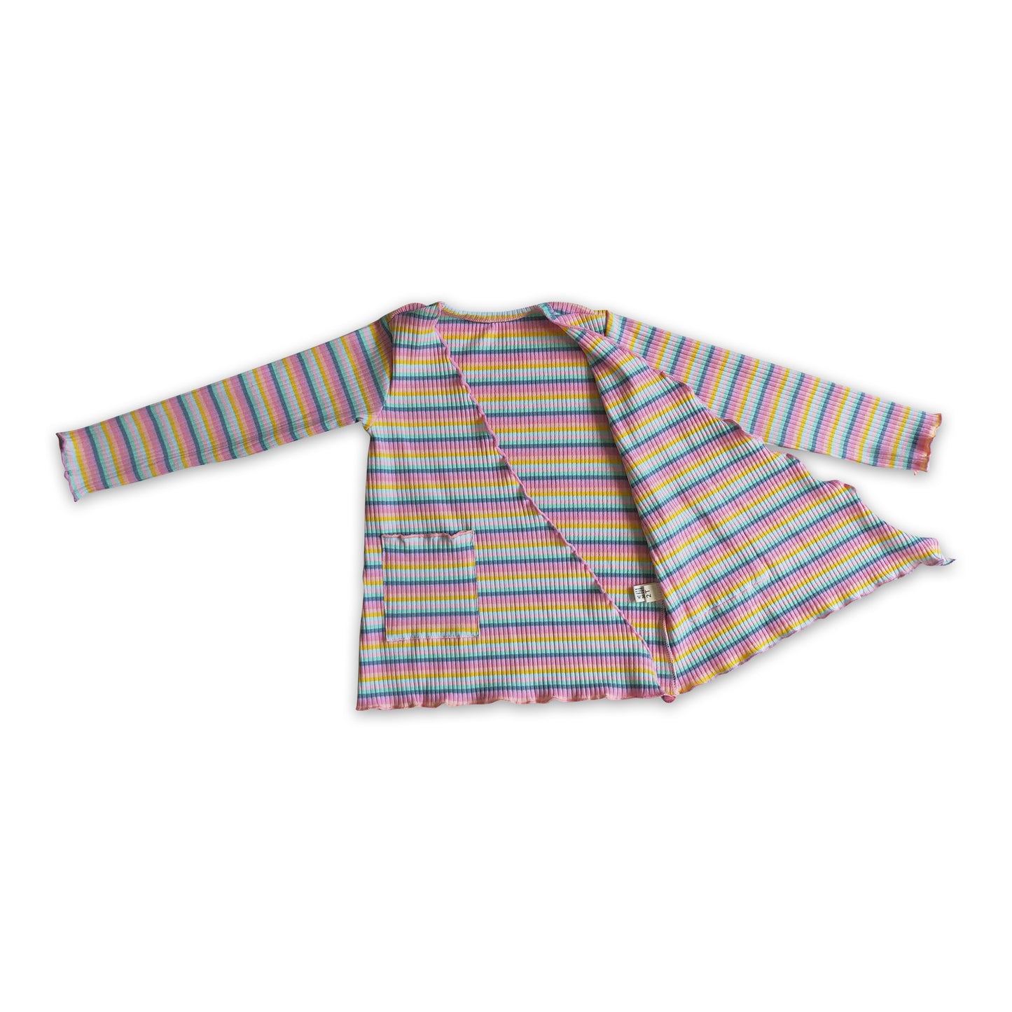 Rainbow stripe cotton pocket baby girls cardigan