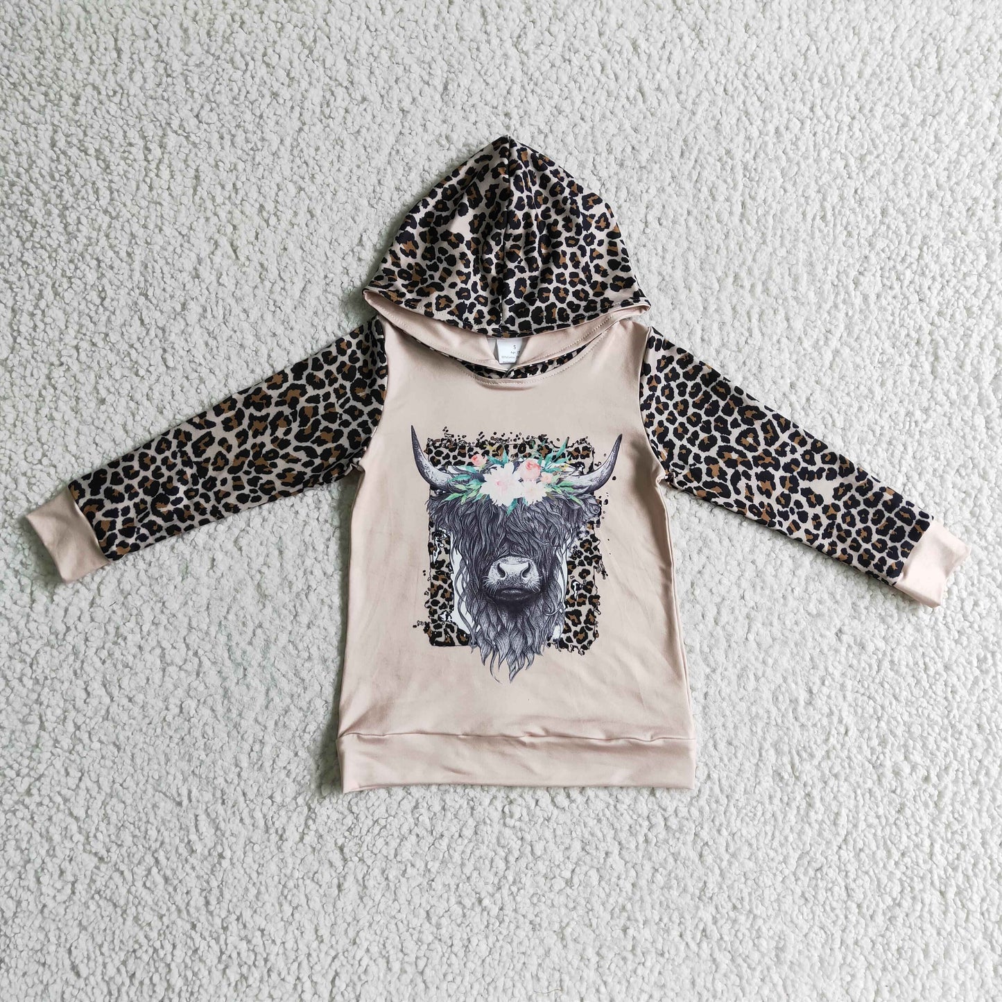 Highland cow leopard long sleeves hoodie girls western shirt