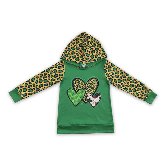 Green leopard cow clover heart baby kids st patrick's day hoodie