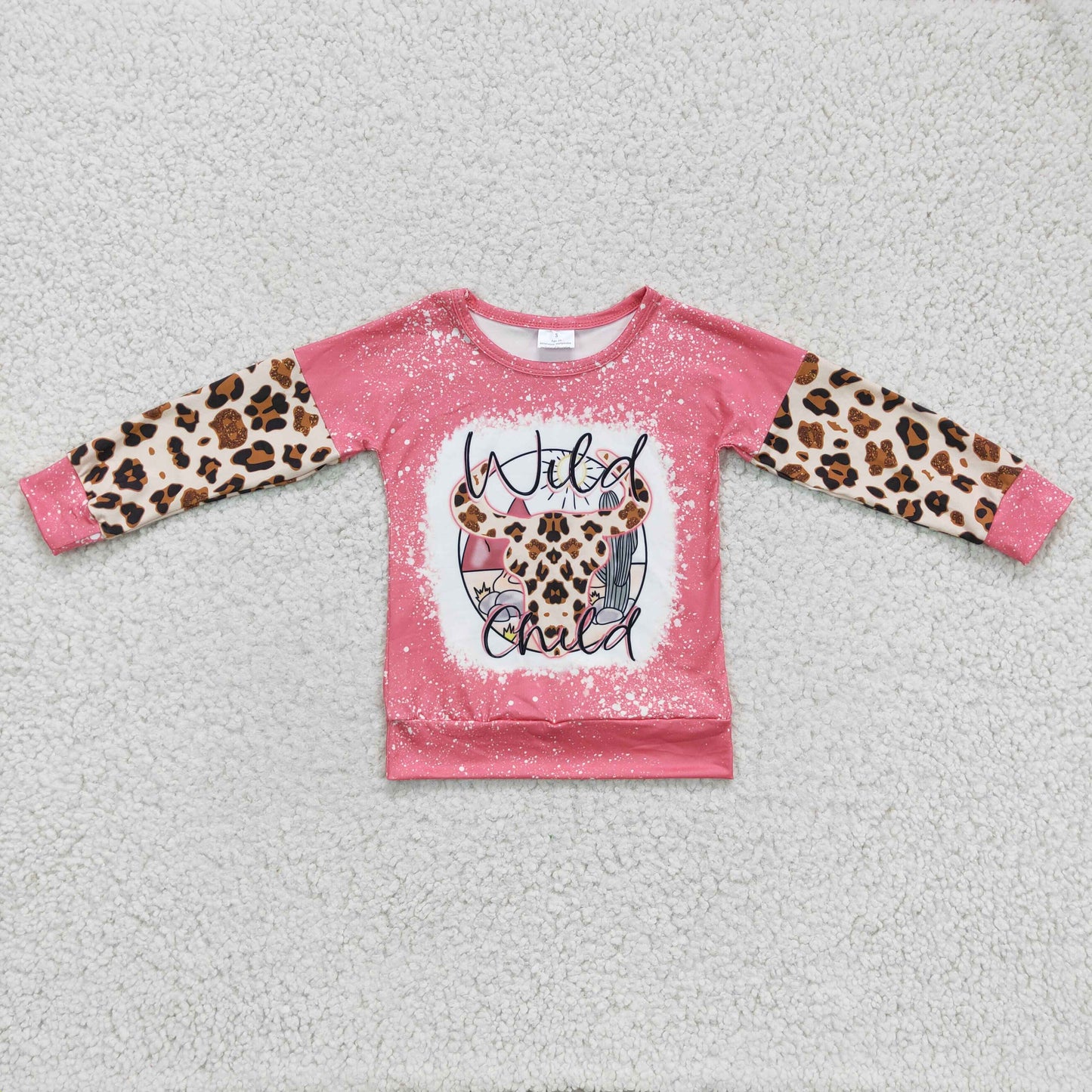 Wild child leopard cow kids girls pink western shirt