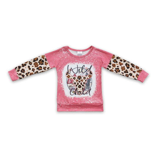 Wild child leopard cow kids girls pink western shirt