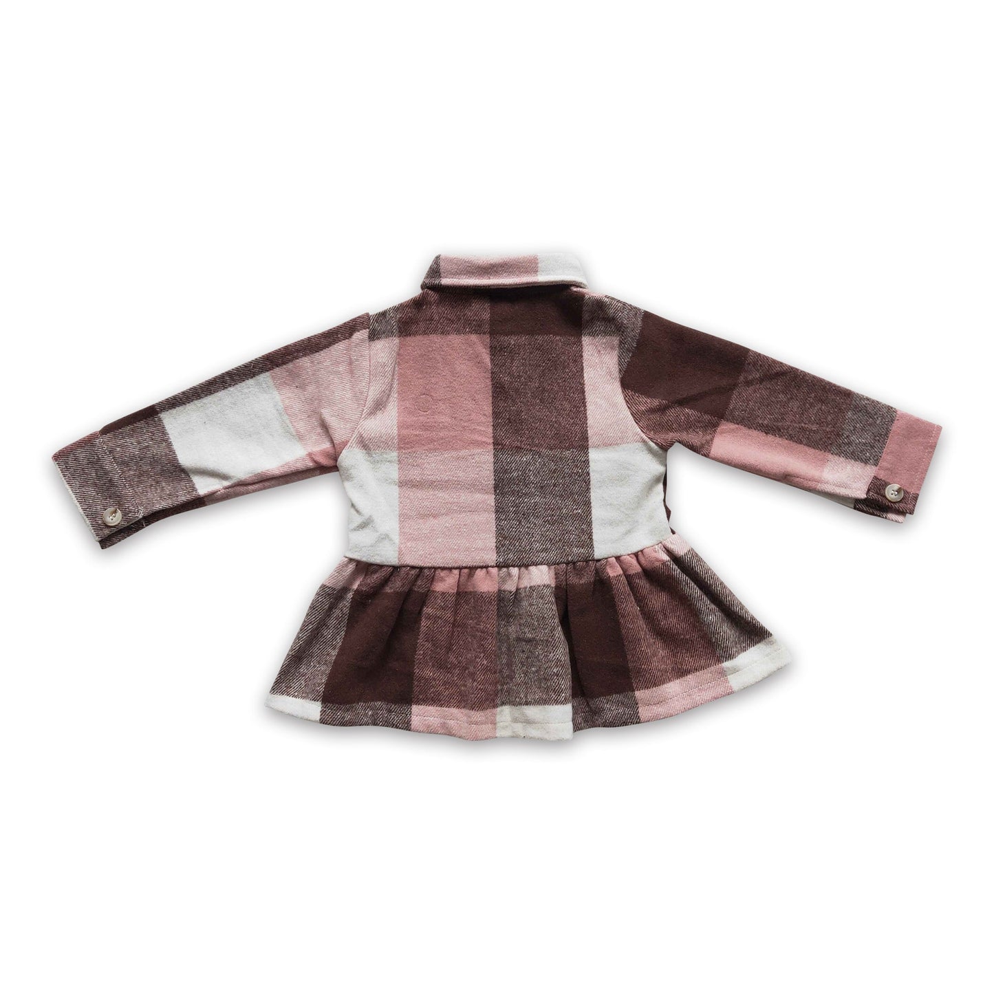 Pink plaid cotton shirt baby girls thick flannel button up ruffle shirt