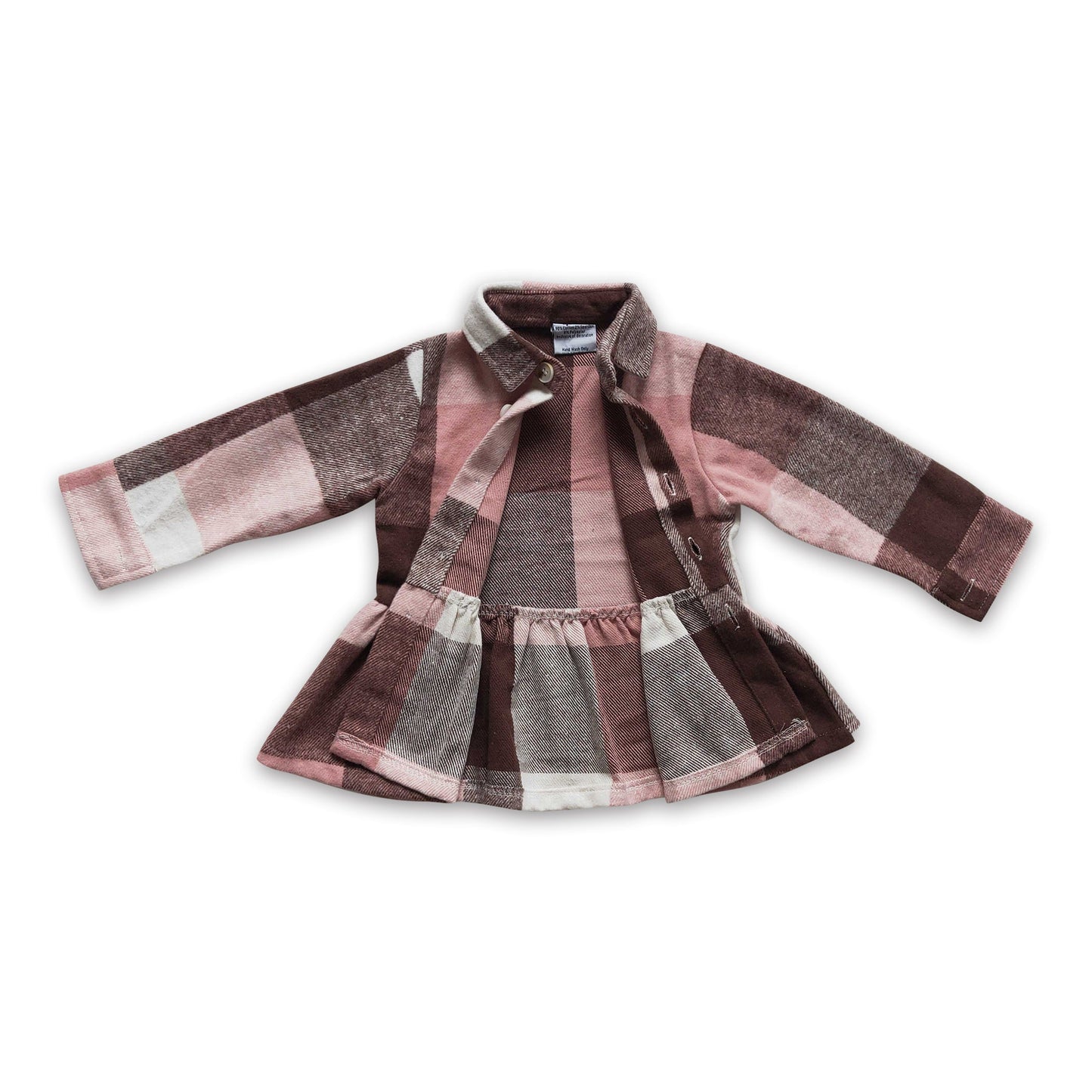 Pink plaid cotton shirt baby girls thick flannel button up ruffle shirt