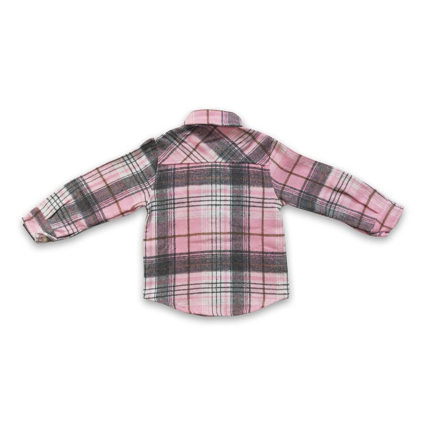 Pink plaid cotton pockets baby girls Valentine's flannel button up shirt