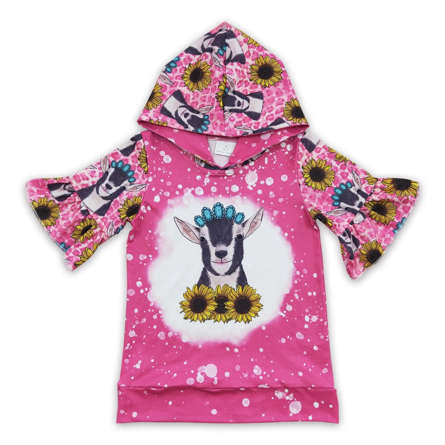 Turquoise cow sunflower kids girls hoodie