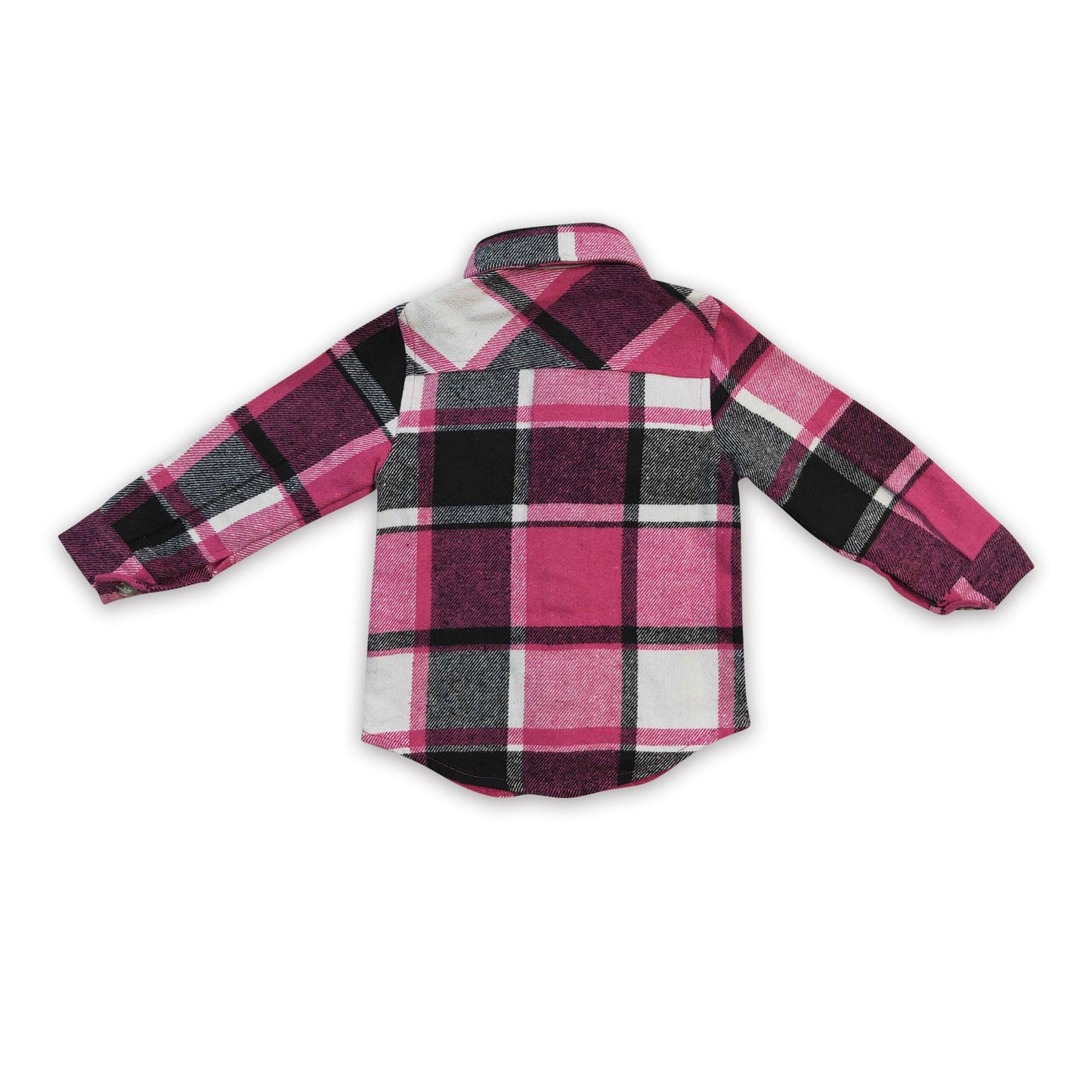 Hot Pink plaid cotton pockets baby girls Valentine's flannel button up shirt