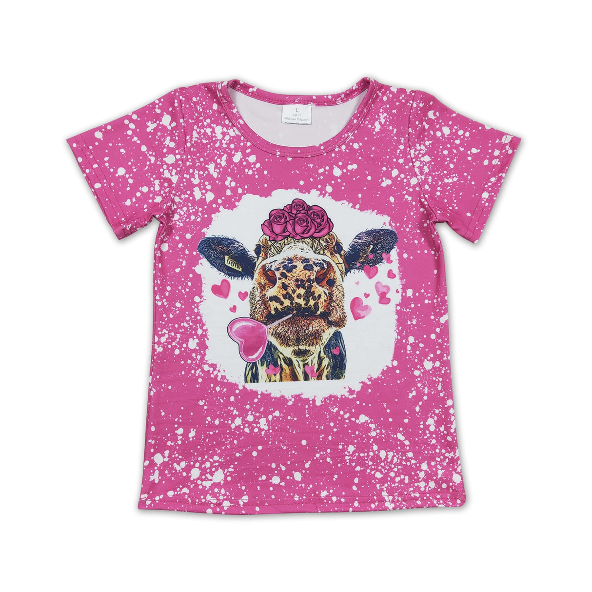 Cow flower heart kids girls valentine's shirt