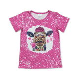 Cow flower heart kids girls valentine's shirt