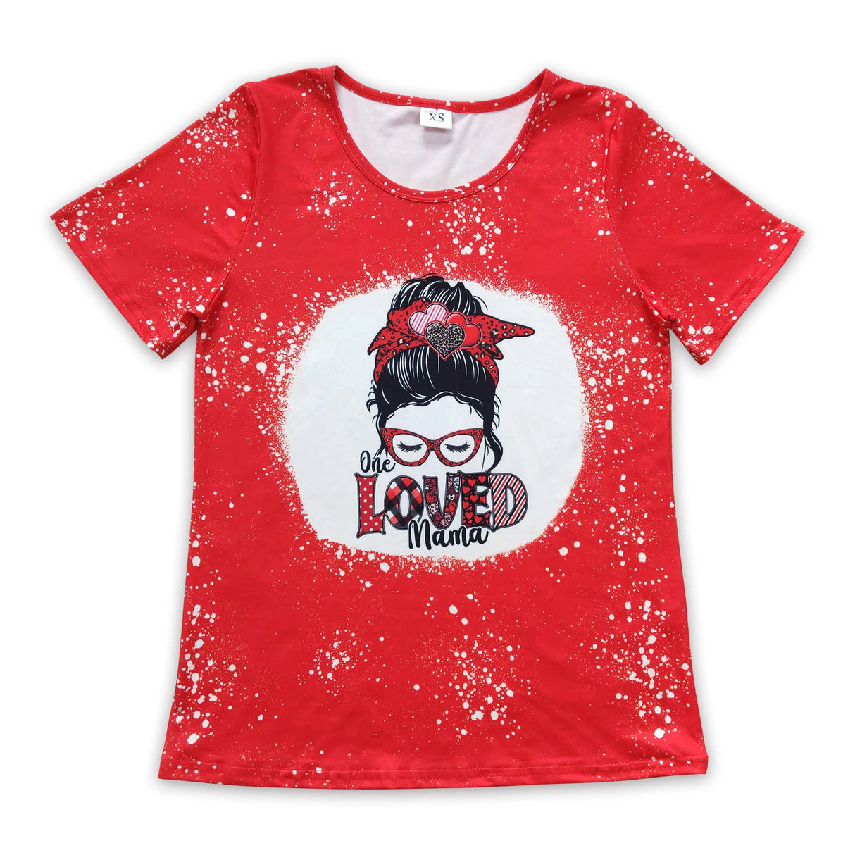 One loved mom red short sleeves bleached adult shirt