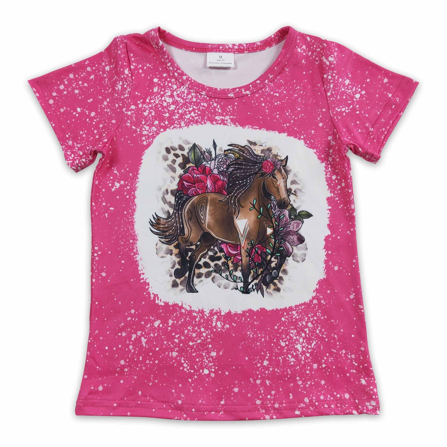 Horse leopard floral kids girls short sleeves shirt