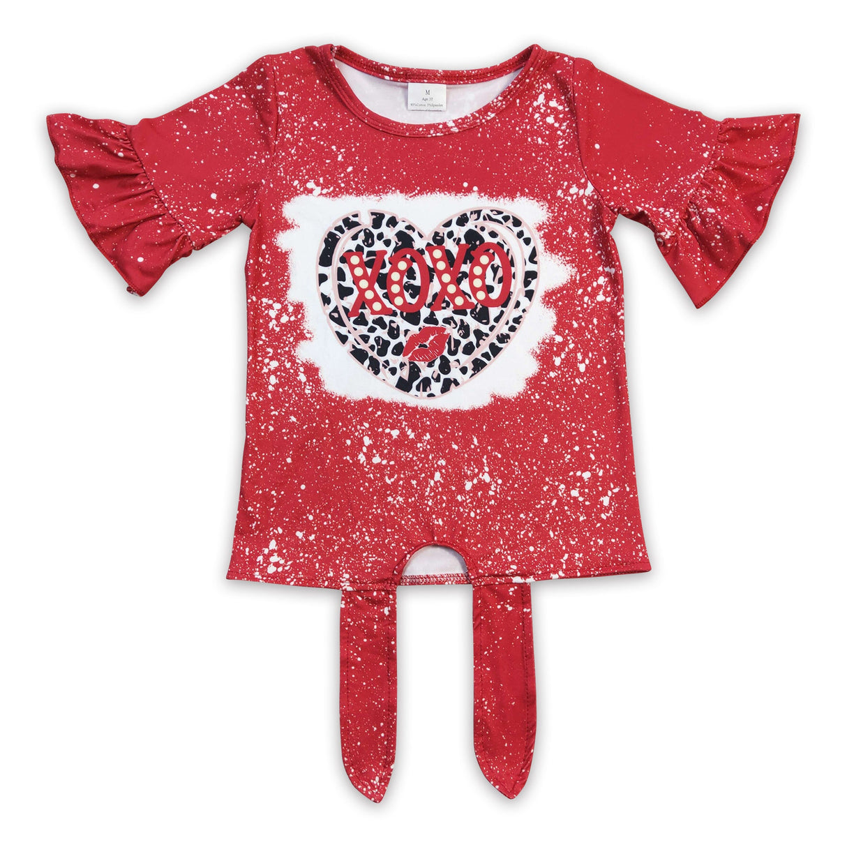 Leopard heart lip short sleeves girls red valentine's shirt