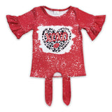 Leopard heart lip short sleeves girls red valentine's shirt