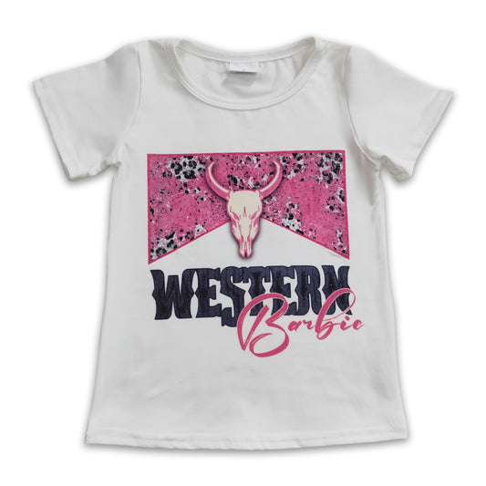 Bull skull short sleeves western party baby girls shirt