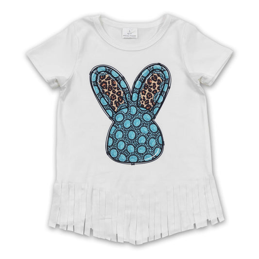 Turquoise leopard rabbit tassels girls easter shirt