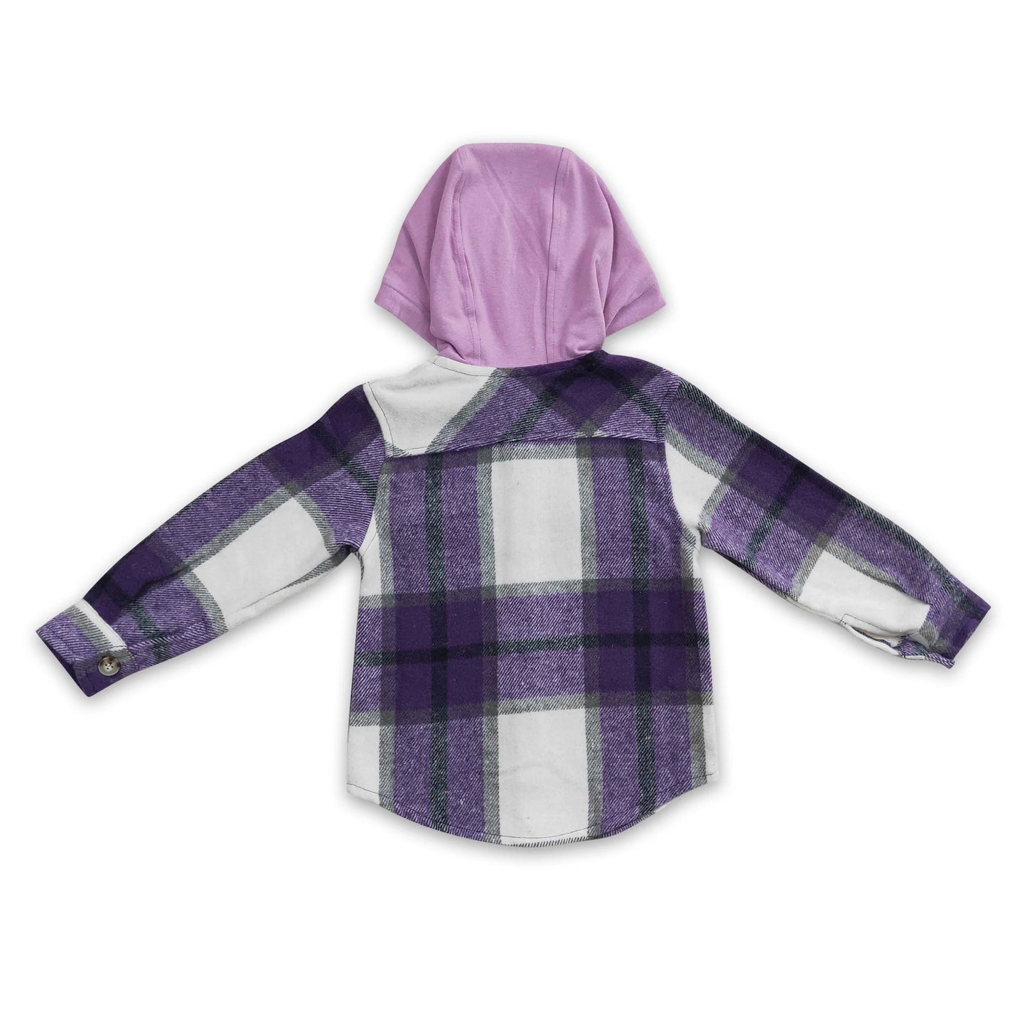 Purple plaid shirt pocket girls flannel button up hoodie