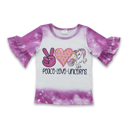 Peace love unicorns bleached baby girls shirt