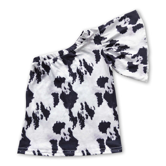 Cow print one shoulder baby girls shirt