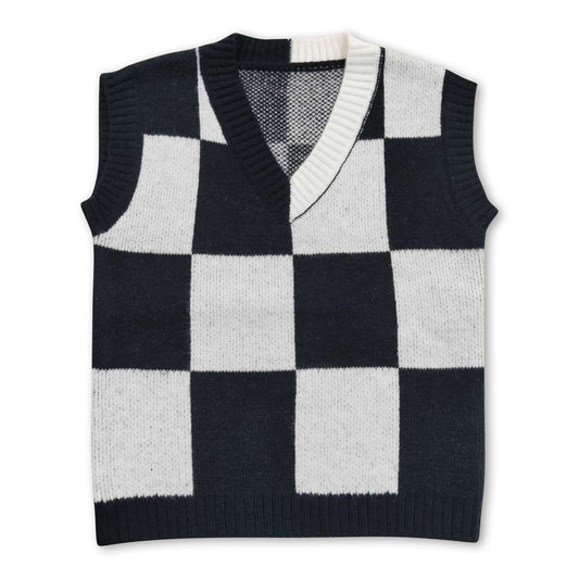 White black plaid vest movie girls sweater