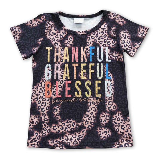 Thankful greatful blessed leopard girls Thanksgiving shirt