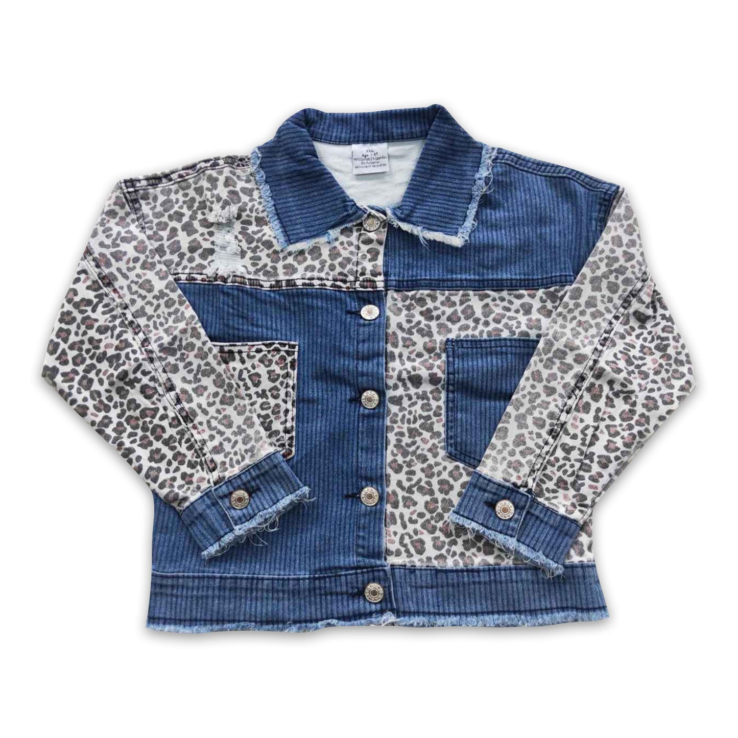 Leopard packwork kids girls denim jackets