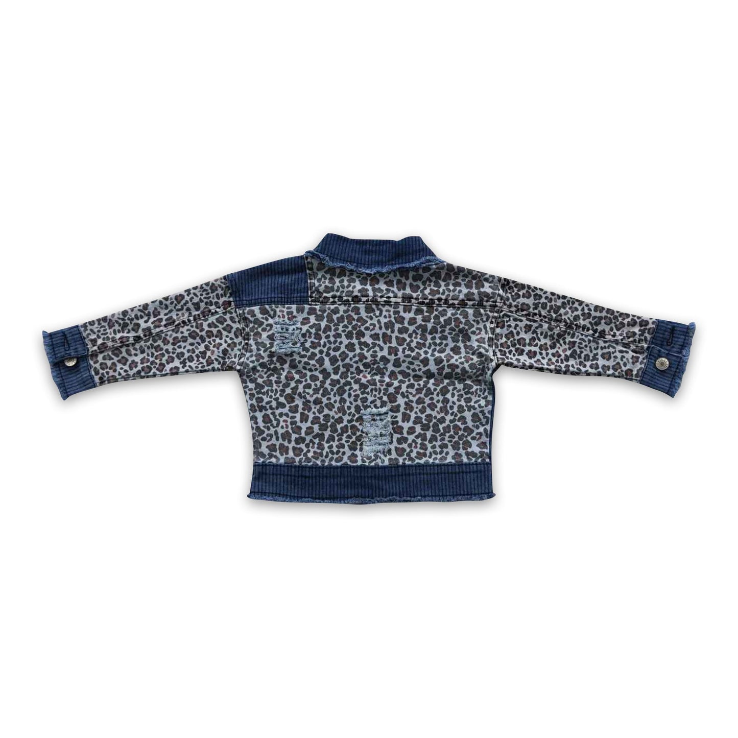 Leopard packwork kids girls denim jackets