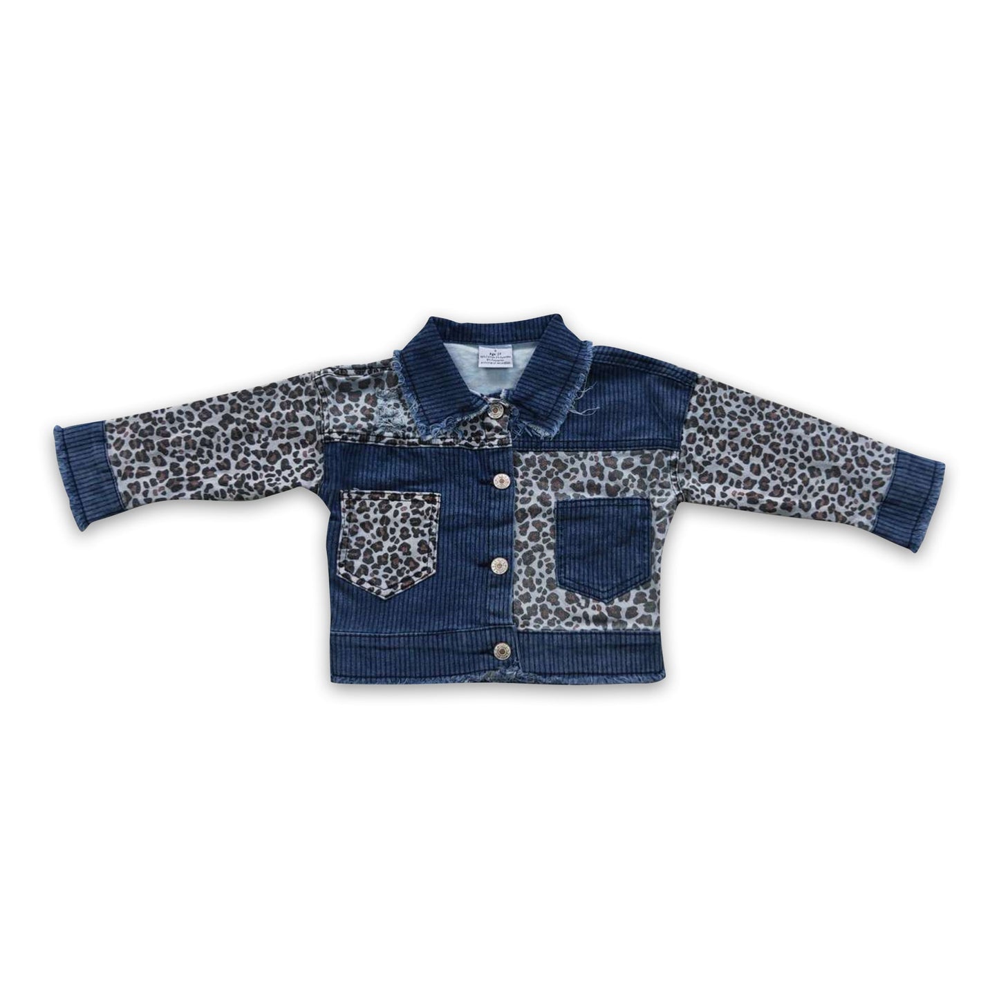 Leopard packwork kids girls denim jackets