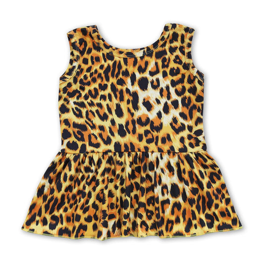 Sleeveless leopard peplum baby girls shirt