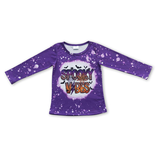 Spooky vibes purple bat baby girls Halloween shirt