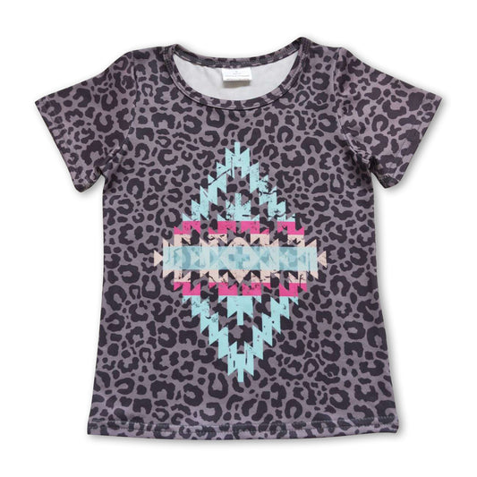 Short sleeves leopard aztec baby girls shirt