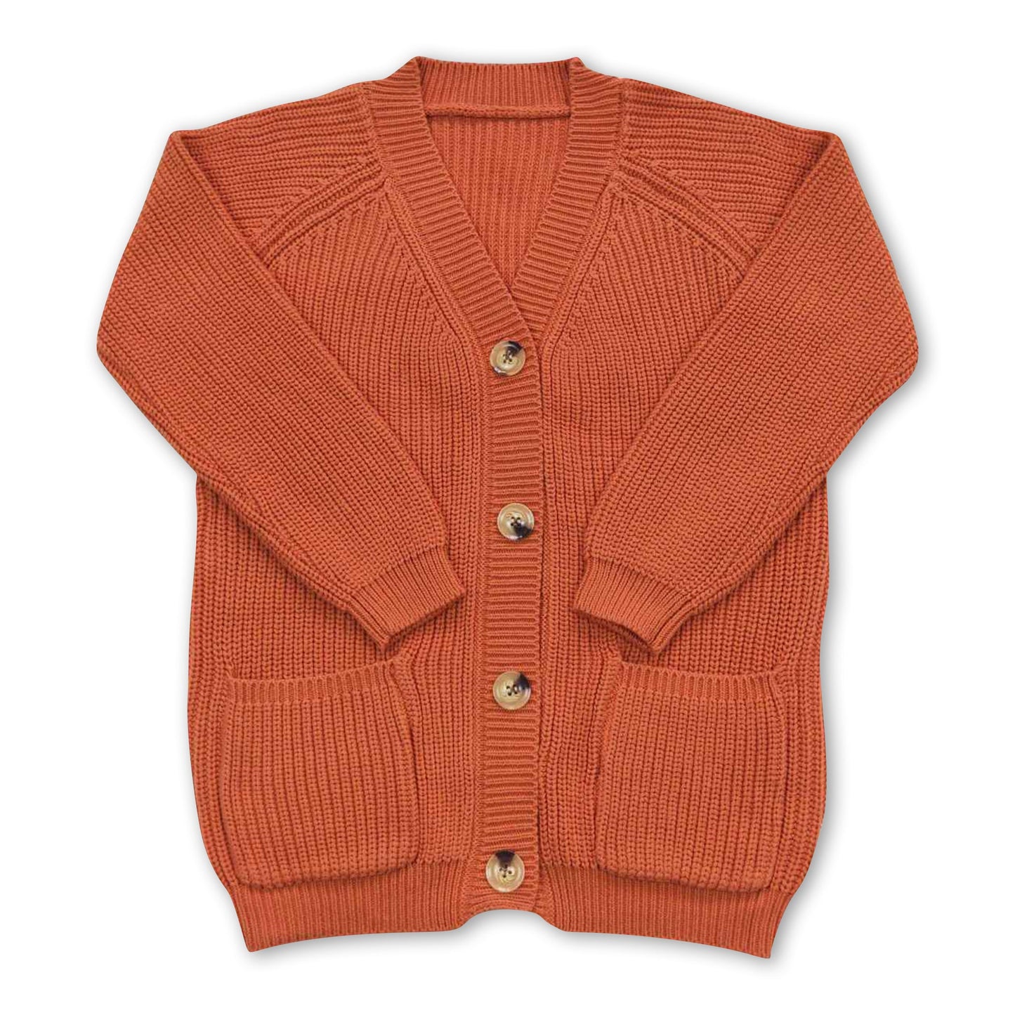 Dark orange pockets cardigan kids girls sweater