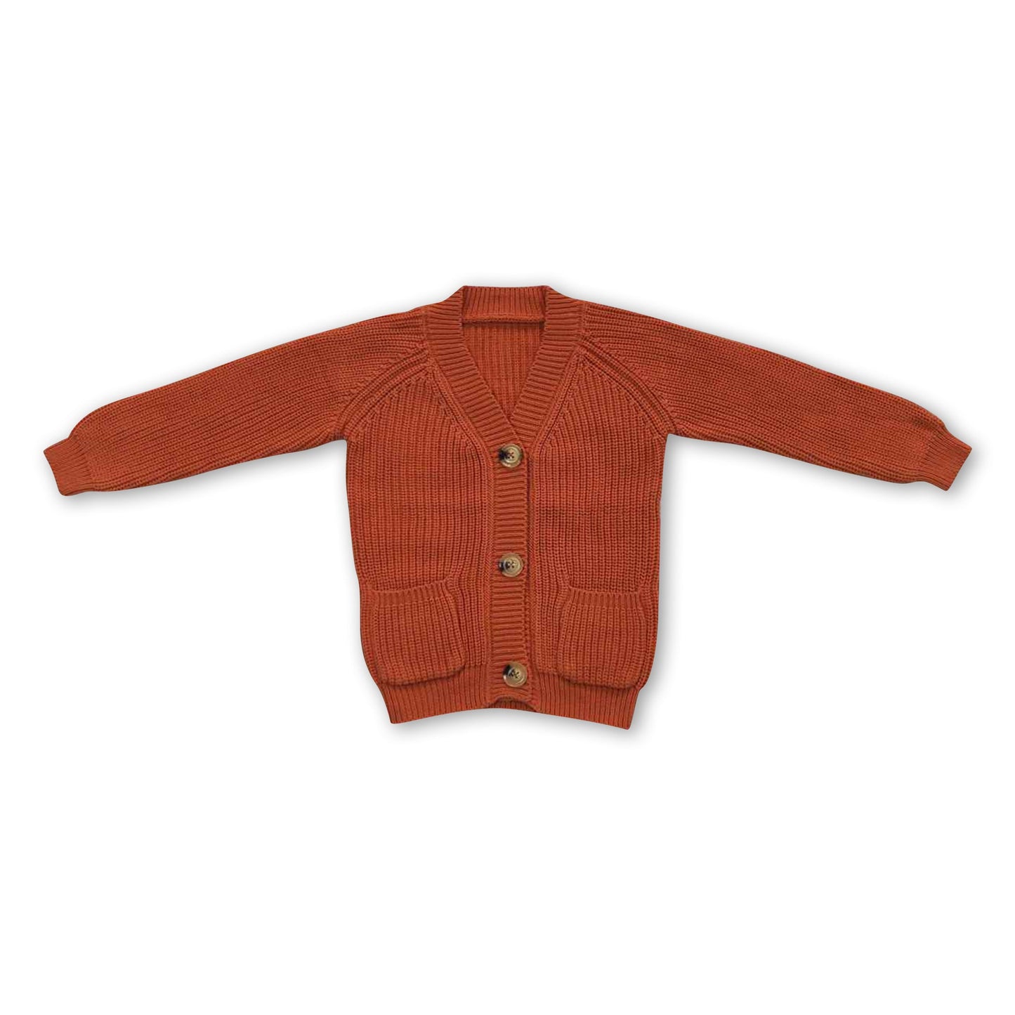 Dark orange pockets cardigan kids girls sweater