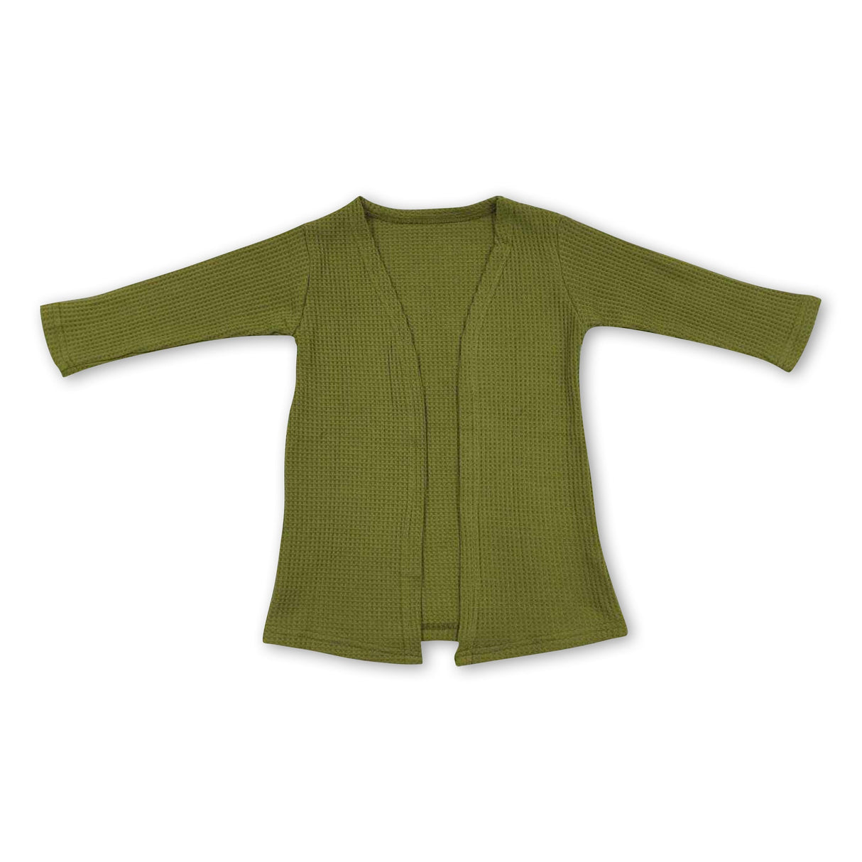 Olive waffle long sleeves kids girls fall cardigan