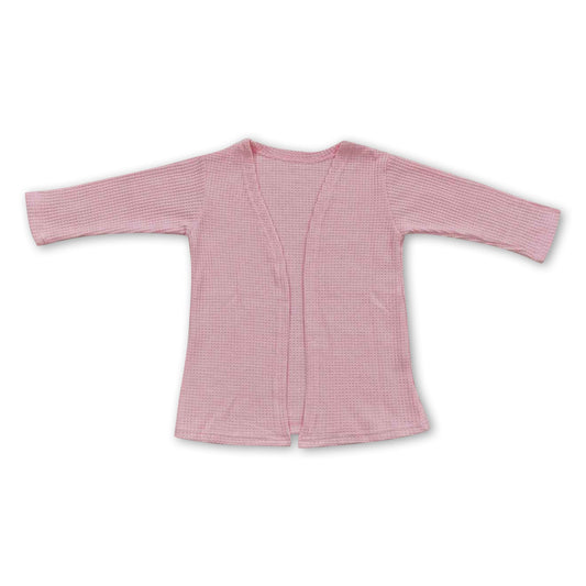 Light pink waffle long sleeves kids girls fall cardigan