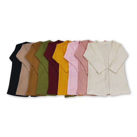 Olive waffle long sleeves kids girls fall cardigan