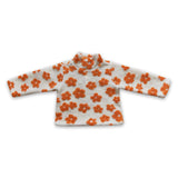 White brown flower thick kids girls pullover