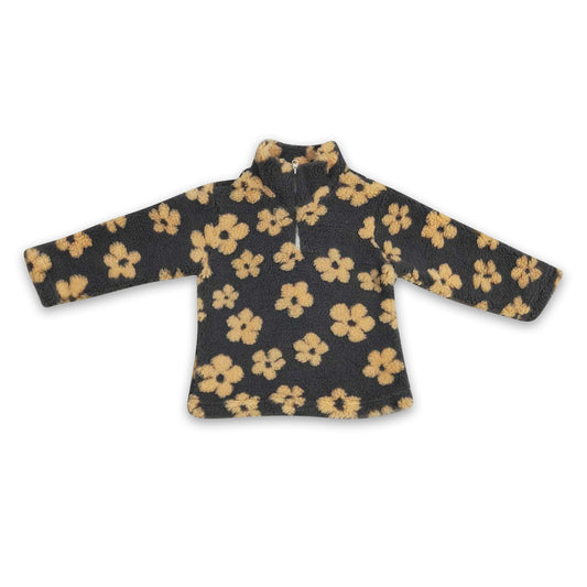 Grey yellow flower thick kids girls pullover
