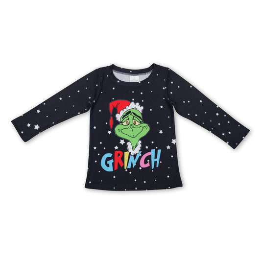 Black long sleeves green face kids girls Christmas shirt