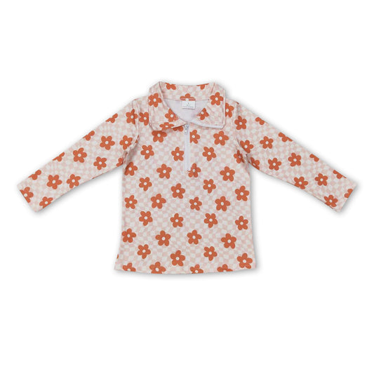 Plaid floral long sleeves kids girls pullover