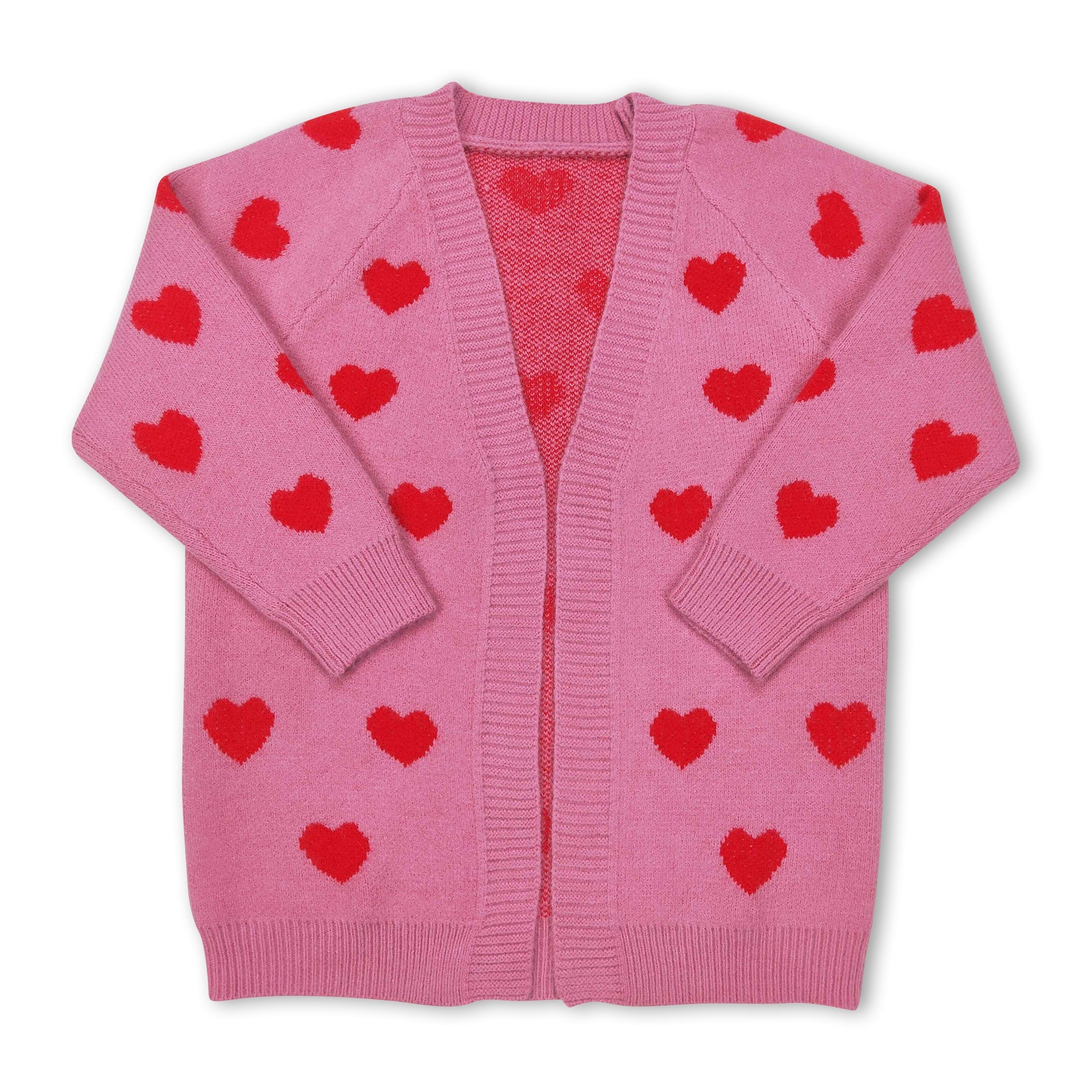 Pink heart cardigan girls Valentine's day sweater – Yawoo Garments
