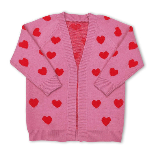 Pink heart cardigan girls Valentine's day sweater
